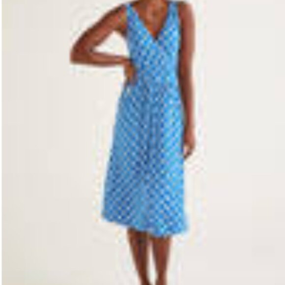 Boden Effie Jersey Dress Sleeveless V-Neck in Bold Blue Link pattern size 14 - Picture 1 of 4